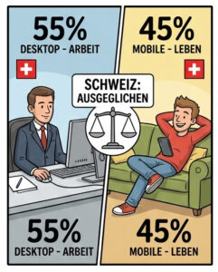 Smartphone oder Computer? Wer im Internet wirklich das Sagen hat 2 Schweiz ist ausgeglichen im Verhältnis Desktop VS Smartphone