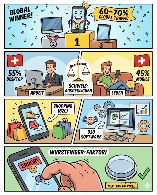 insta-reel-webzugriff Smartphone vor Desktop im weltweiten Zugriff - Comicstil